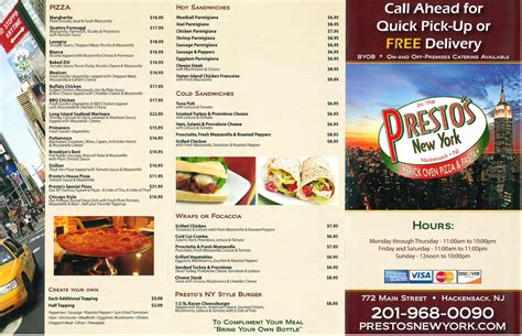 View the menu for Presto&x27;s New York - Brick Oven Pizza & Pasta and restaurants in Hackensack, NJ. . Prestos hackensack